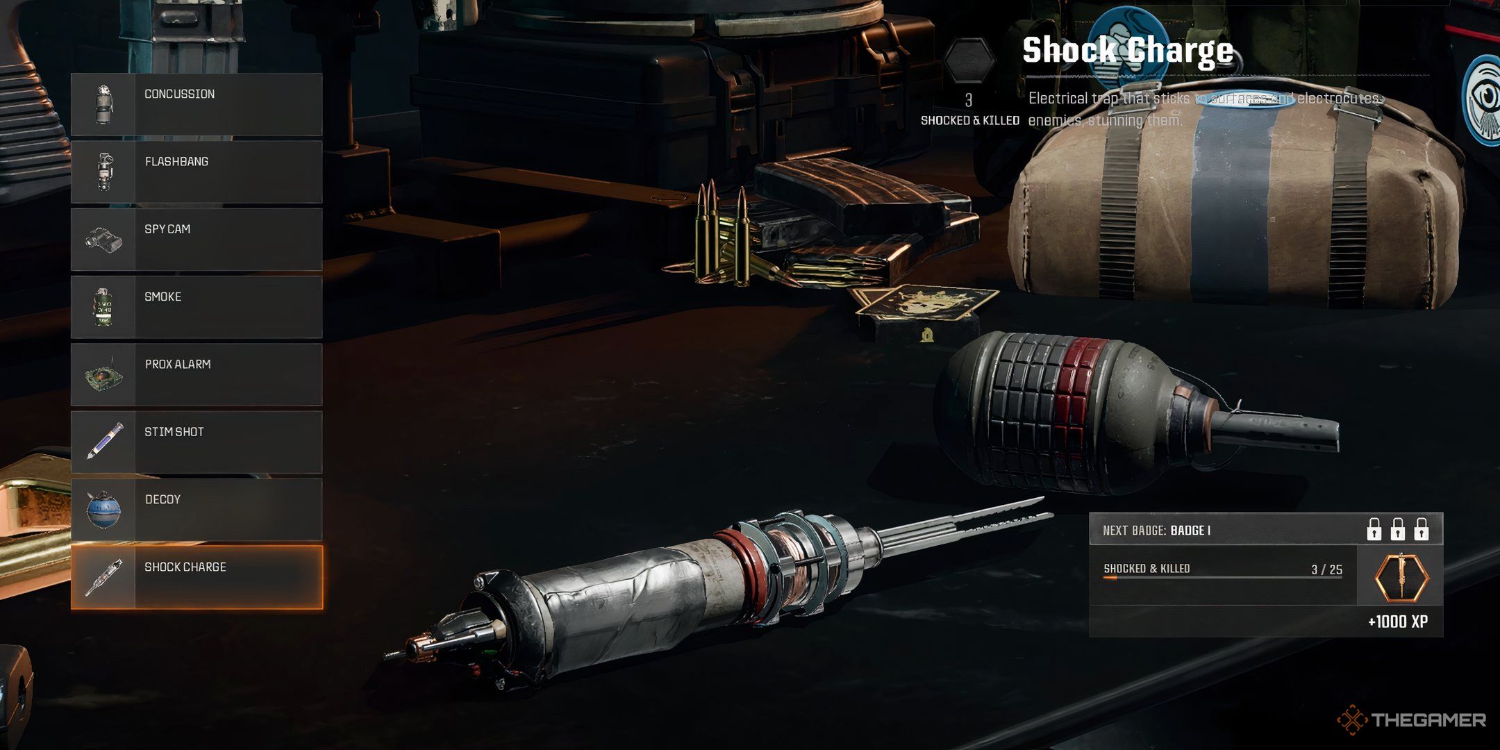 Showcasing the Shock Charge in Call of Duty: Black Ops 6's Loadout Menu.