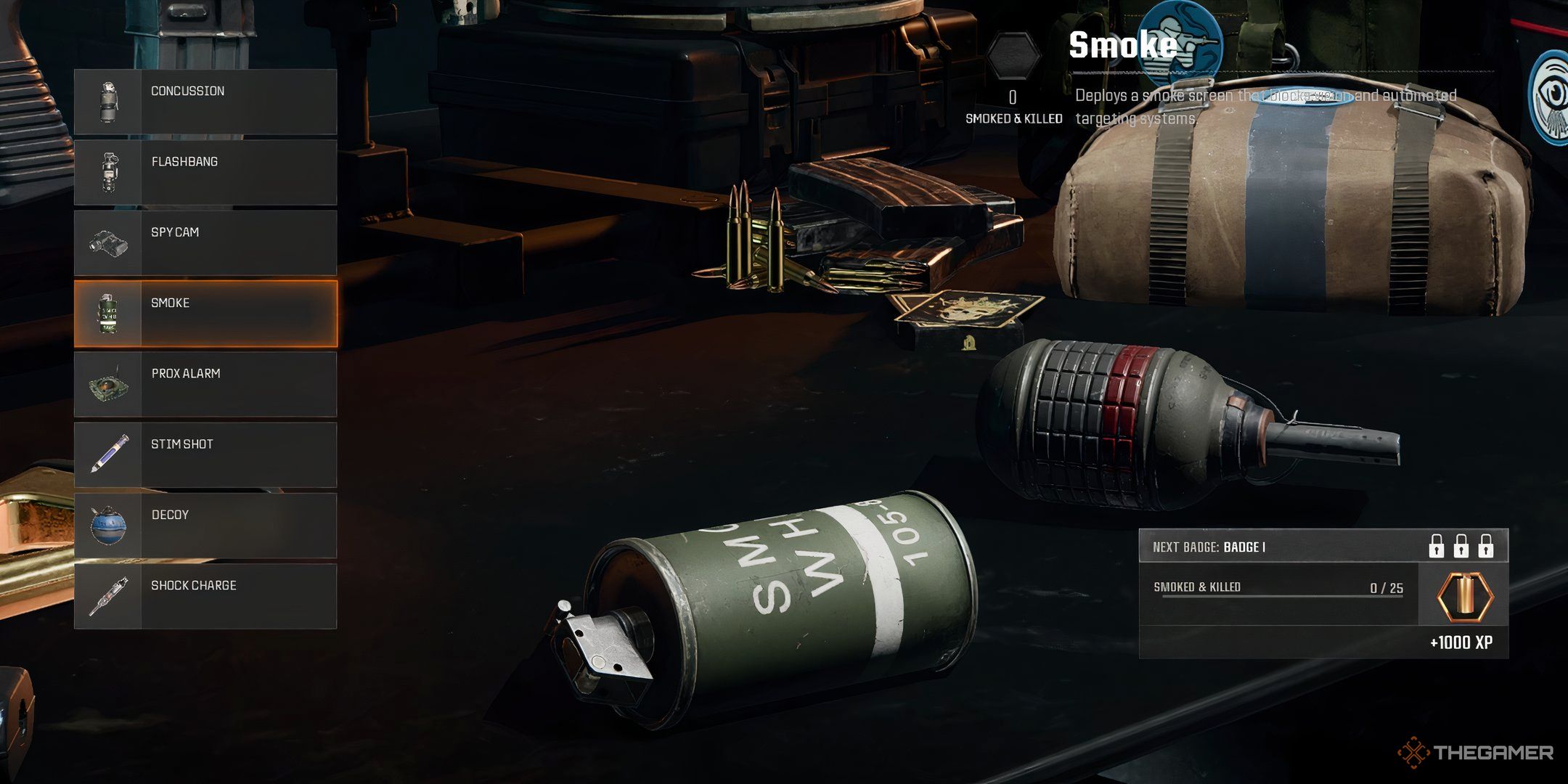 Showcasing the Smoke in Call of Duty: Black Ops 6's Loadout Menu.