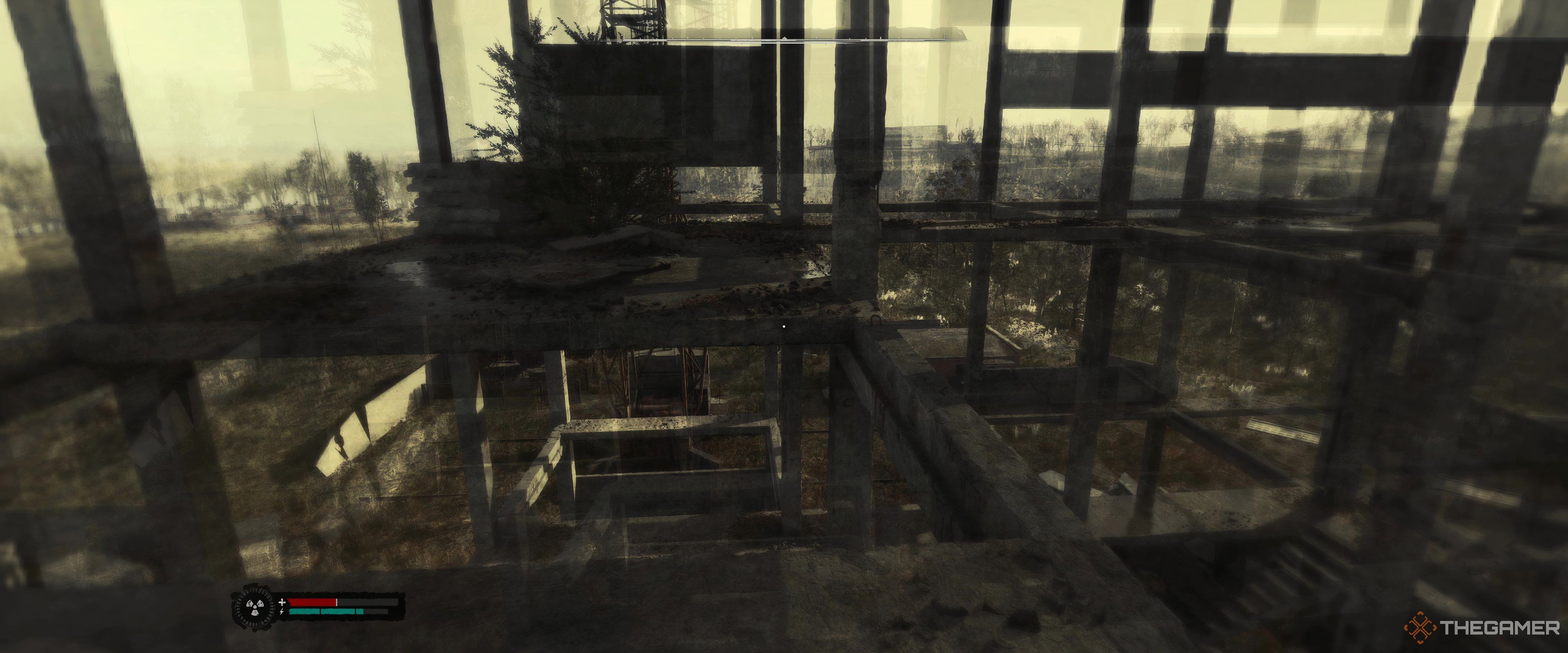 A large gap in the scaffolding in the Cage in Stalker 2: Heart of Chornobyl.