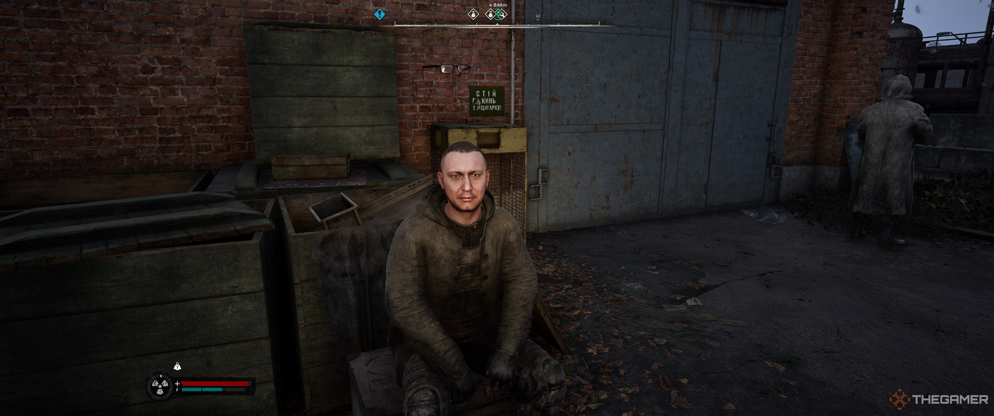 A soldier with bugged, floating glasses in Stalker 2: Heart of Chornobyl.