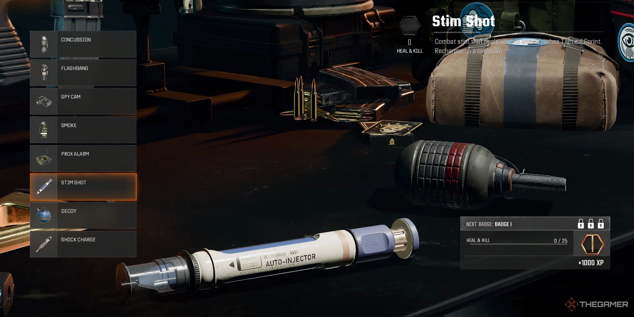 Showcasing the Stim Shot in Call of Duty: Black Ops 6's Loadout Menu.