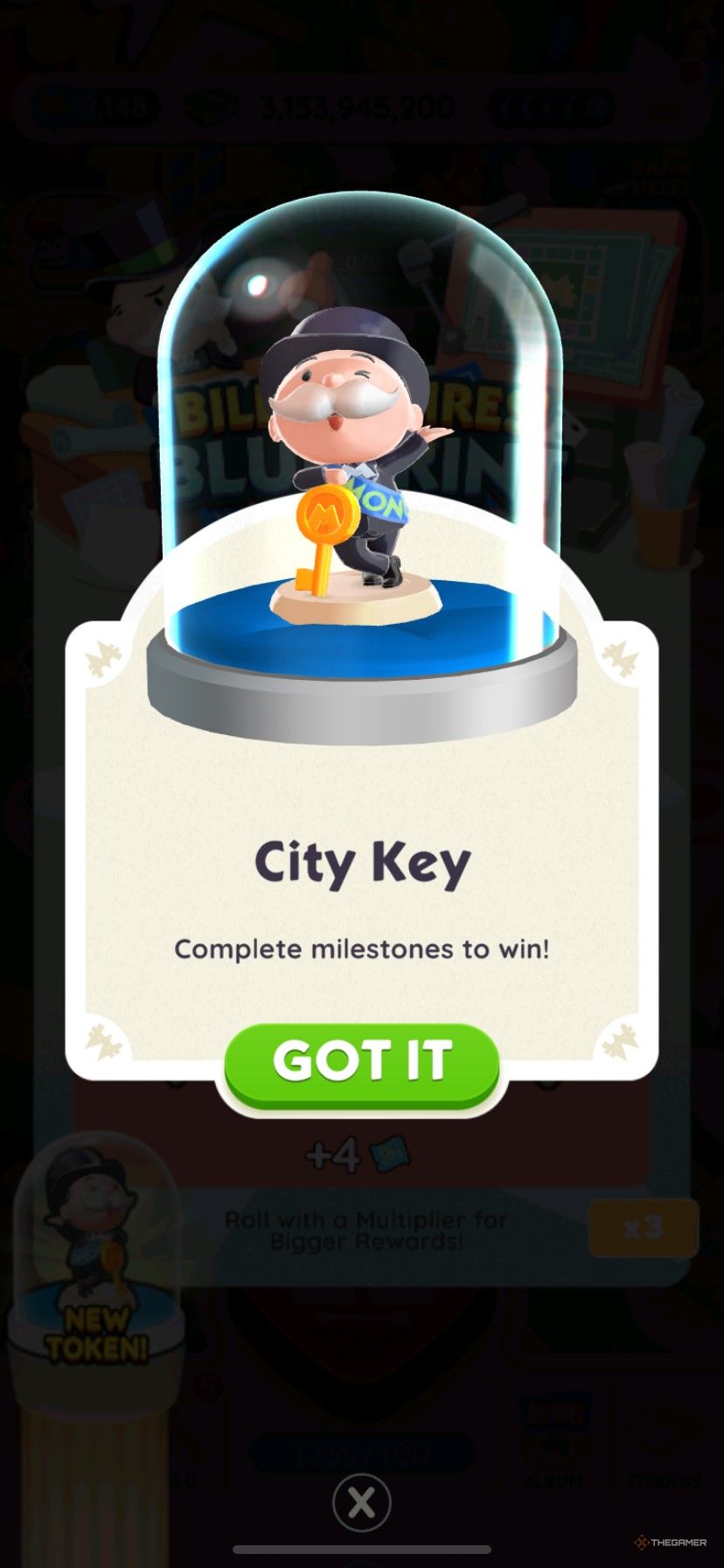 The City Key board token available in Billionaire&rsquo;s Blueprint in Monopoly Go.