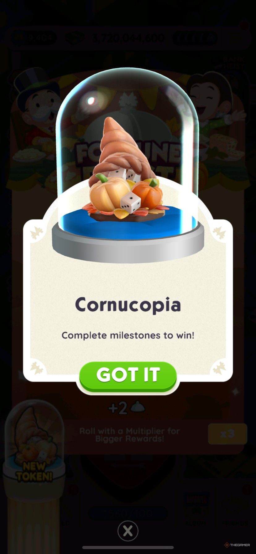The Cornucopia board token from the Fortune Feast event in Monopoly Go.