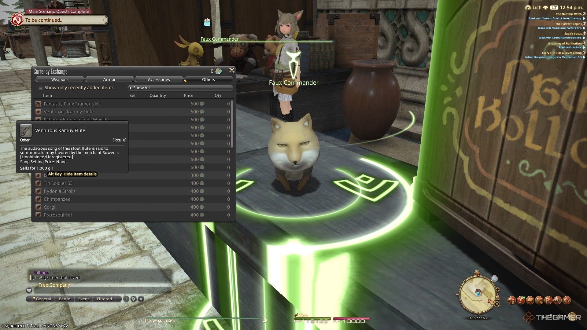 The Faux Hollows commander selling the Venturous Kamuy Flute minion in Final Fantasy 14.