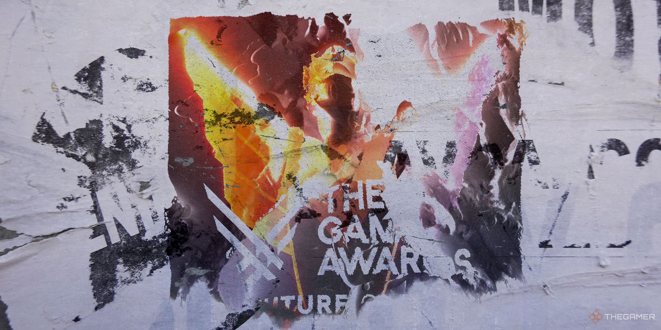 The Game Awards Future Class poster torn on a wall.