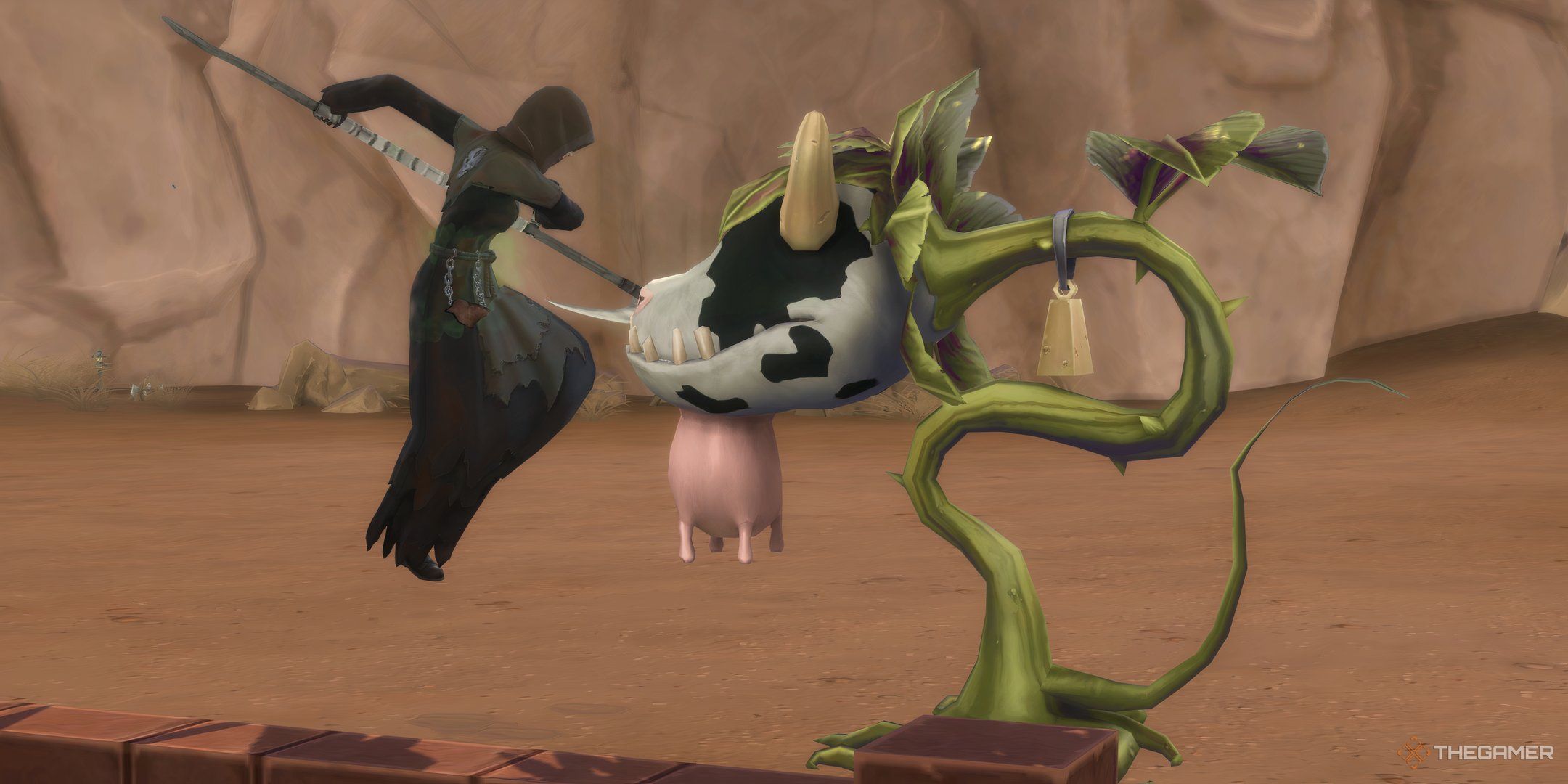 The Sims 4 Life and Death a sim reaping a cow plants plant soul.