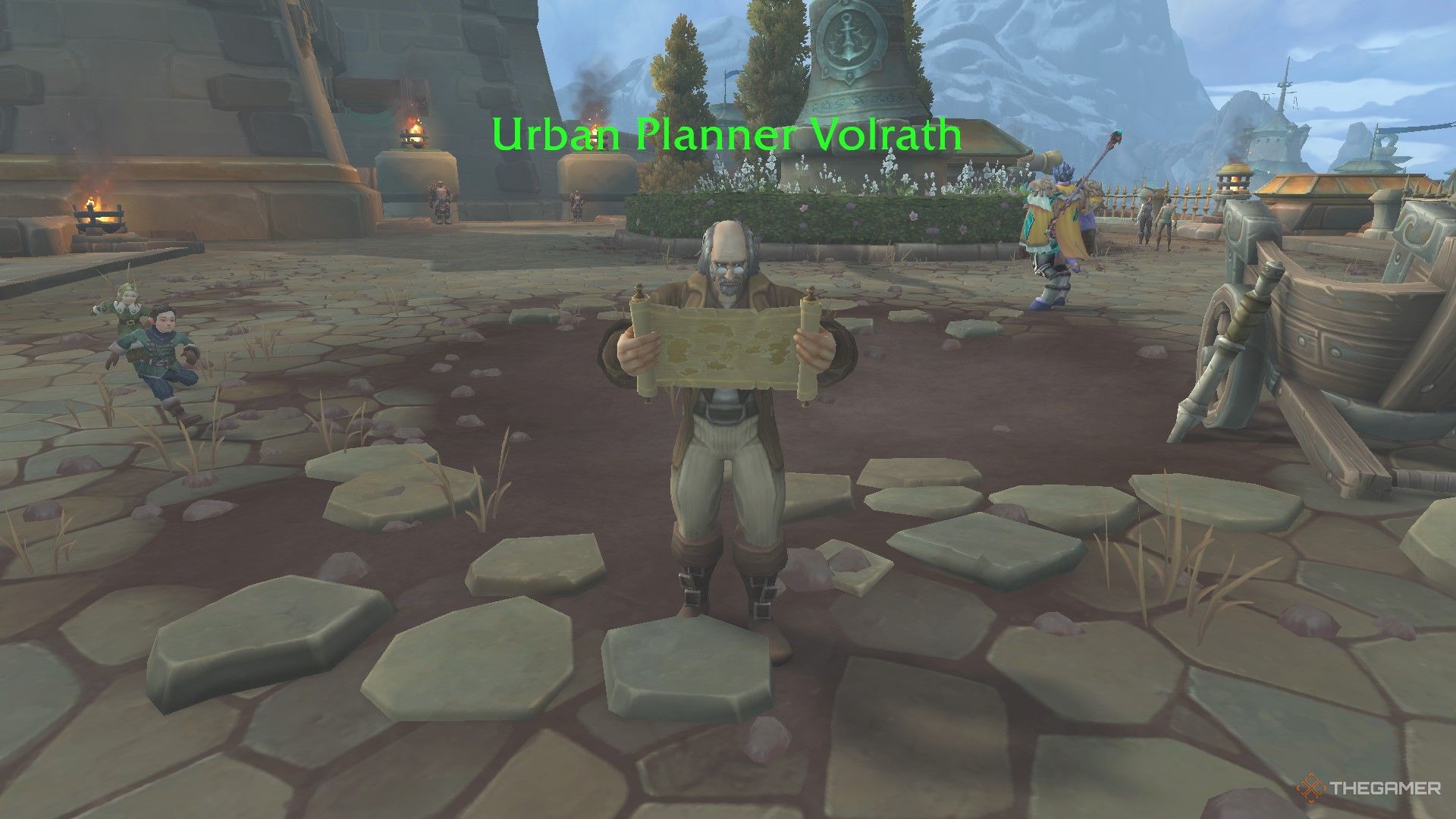 Urban Planner Volrath, a Kul Tiran human near Proudmoore Keep in the Kul Tiran capital, Boralus.