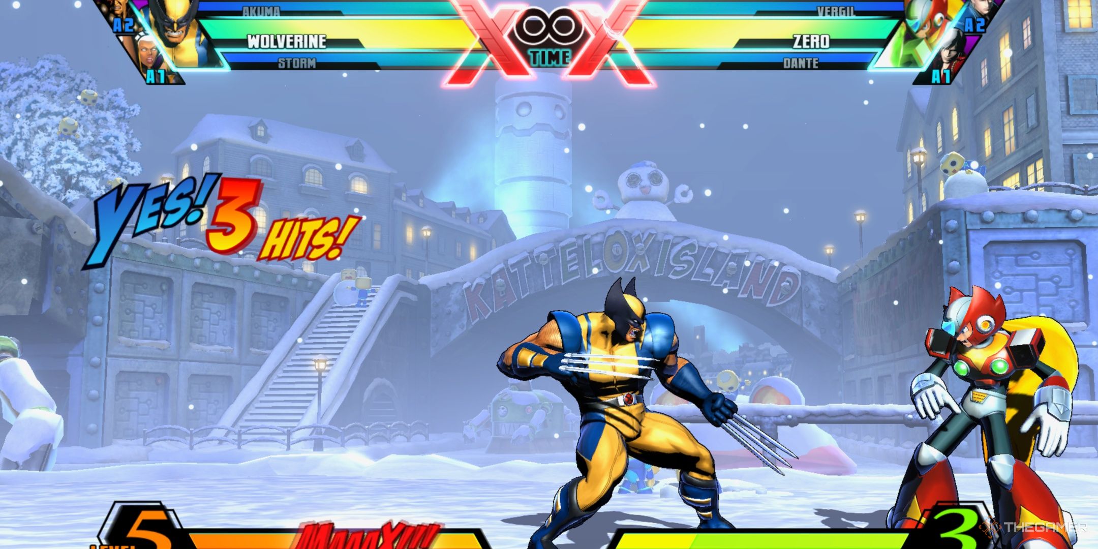 Wolverine slashing Zero in Ultimate Marvel vs. Capcom 3.