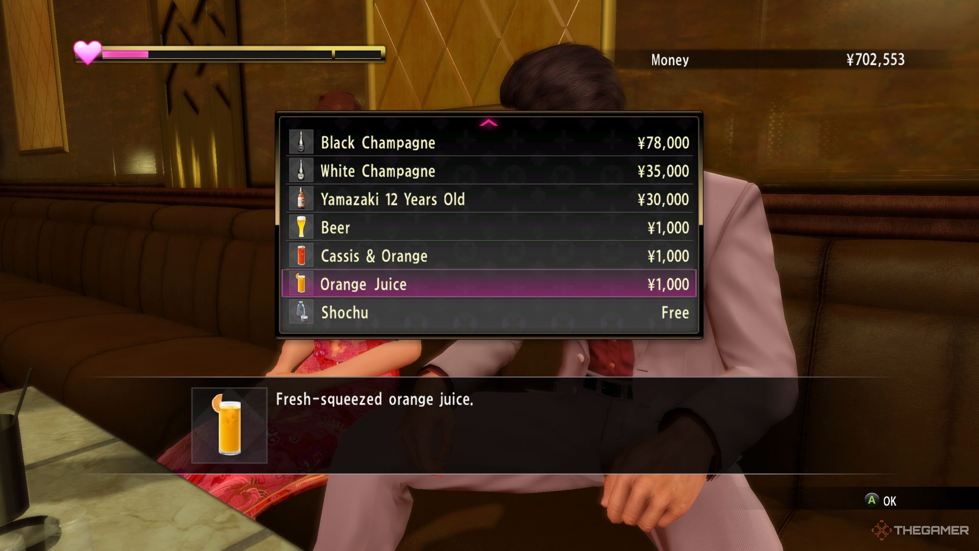 اسکرین شات Yakuza Kiwami از منوی نوشیدنی ها در Club Jewel.