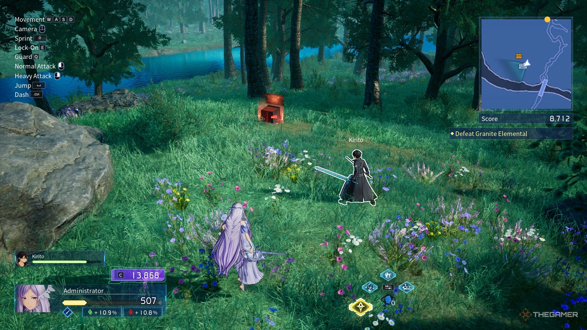 Administrator and Kirito finds a console among the flowers in Sword Art Online: Fractured Daydream.