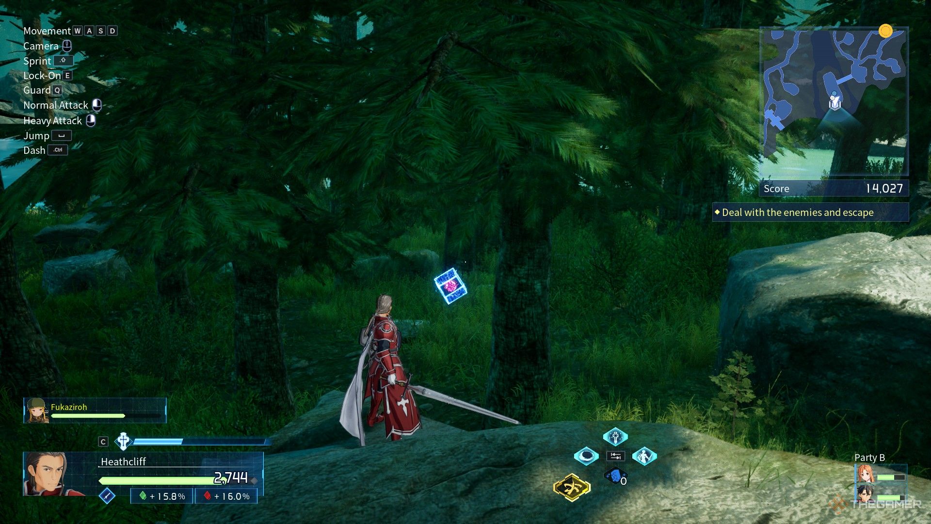 Heatcliff در کنار یک سلول داده در Sword Art Online: Fractured Daydream ایستاده است.