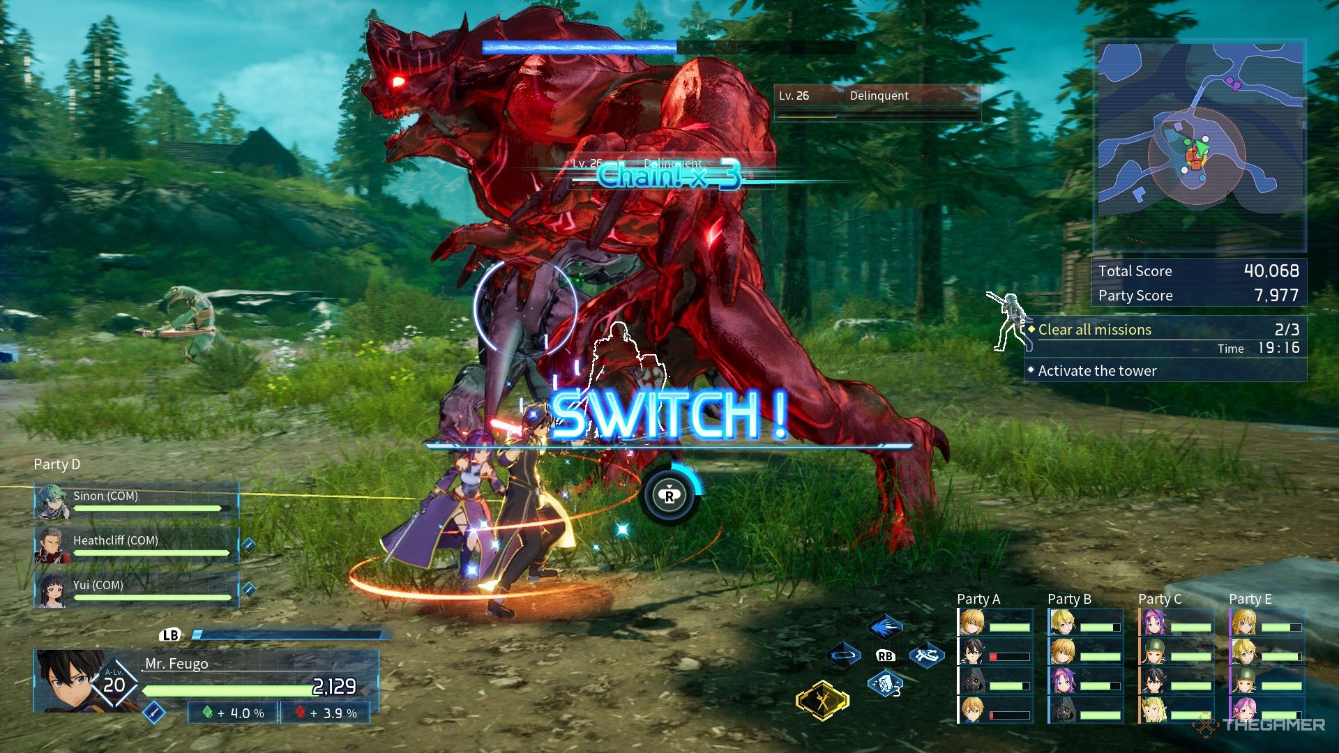 The switch combo button appears when players fighting against an enemy in Sword Art Online: Fractured Daydream.