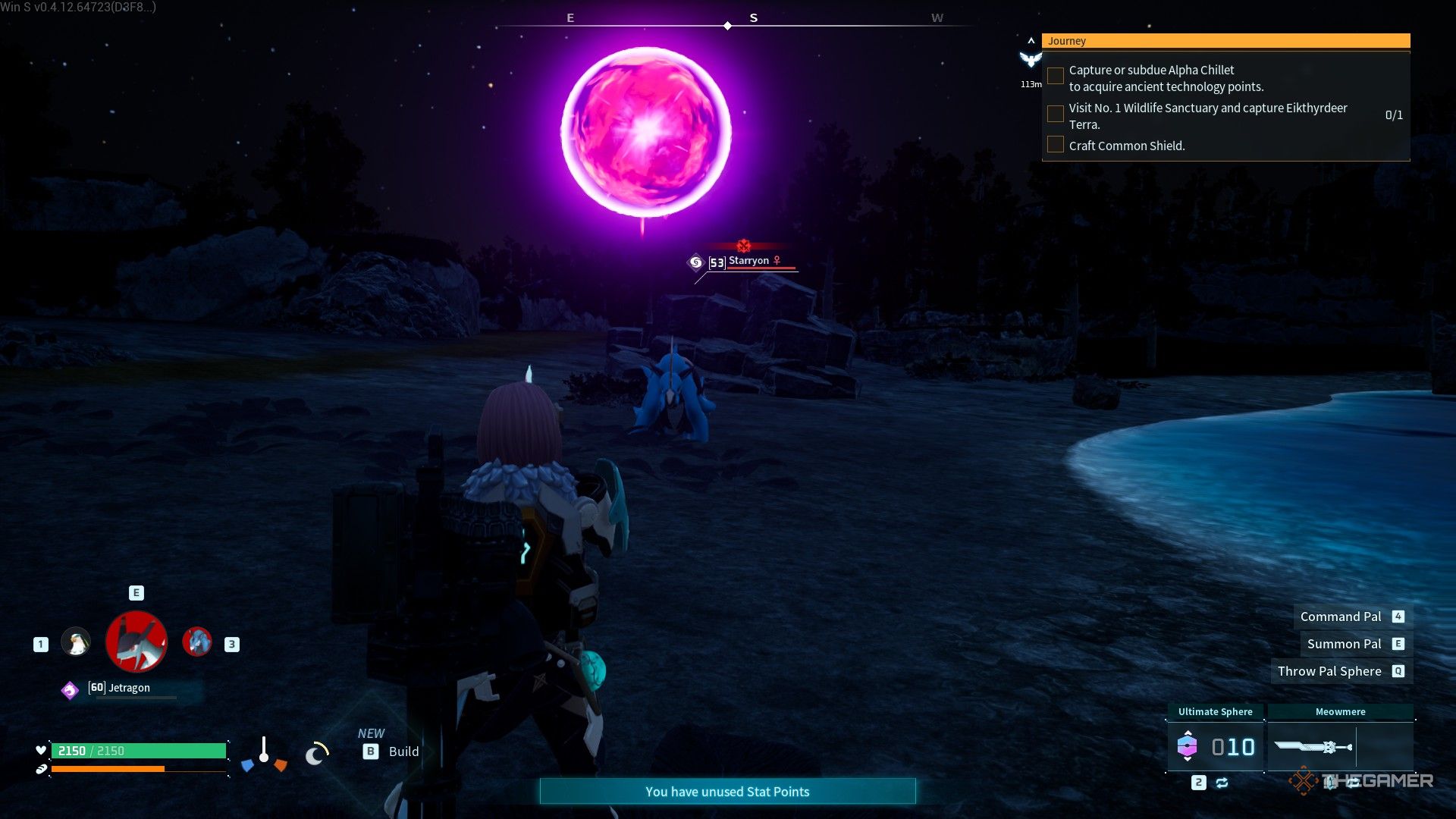 Starryon is attacking the player with a Dark Ball in Palworld.