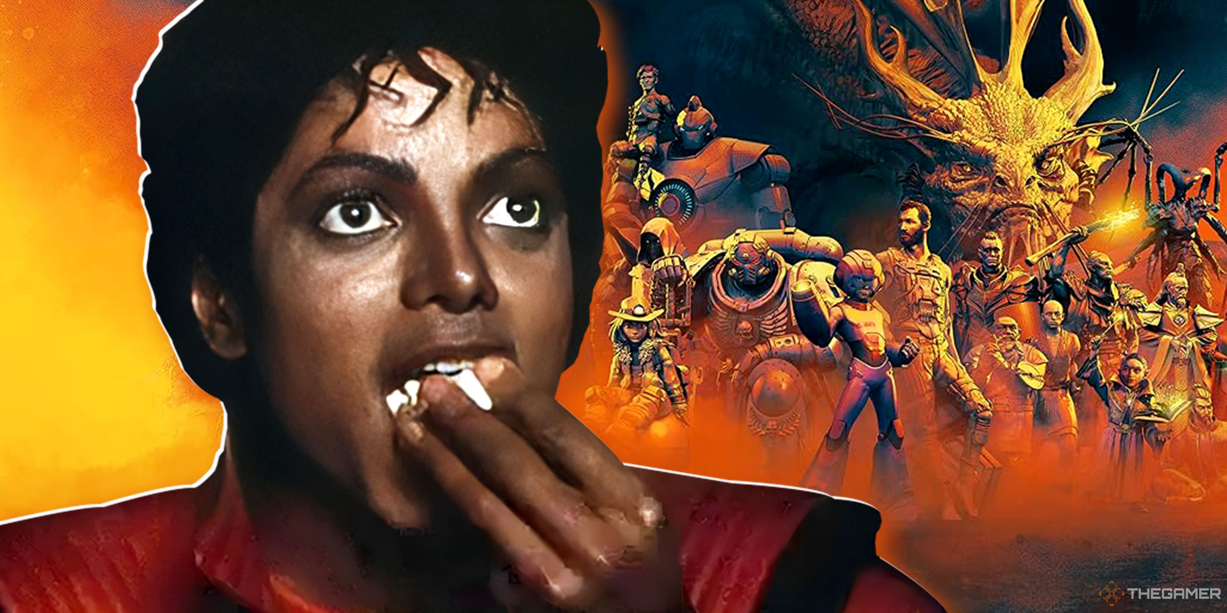 Michael Jackson eating popcorn while looking at the Secret Level art.