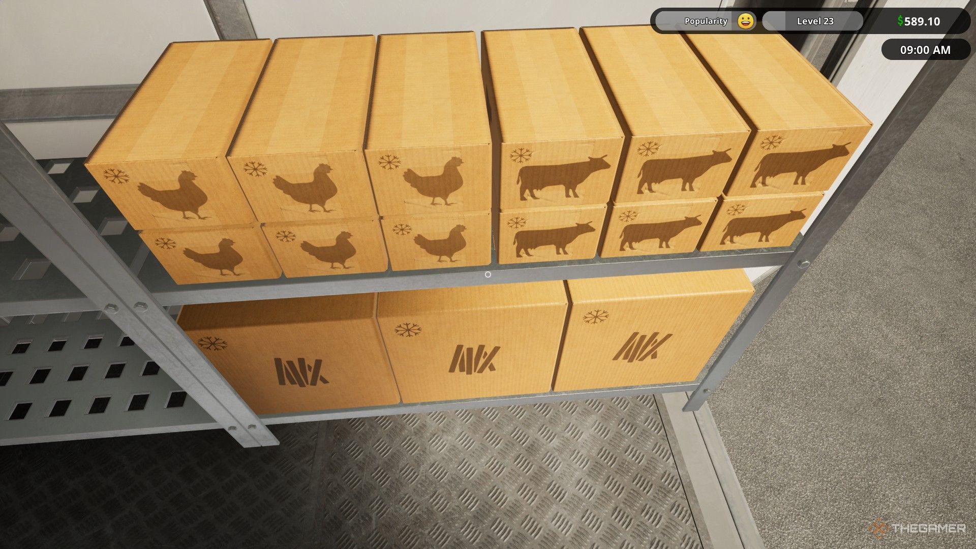 The image shows several packages with a snowflake icon in Fast Food Simulator.