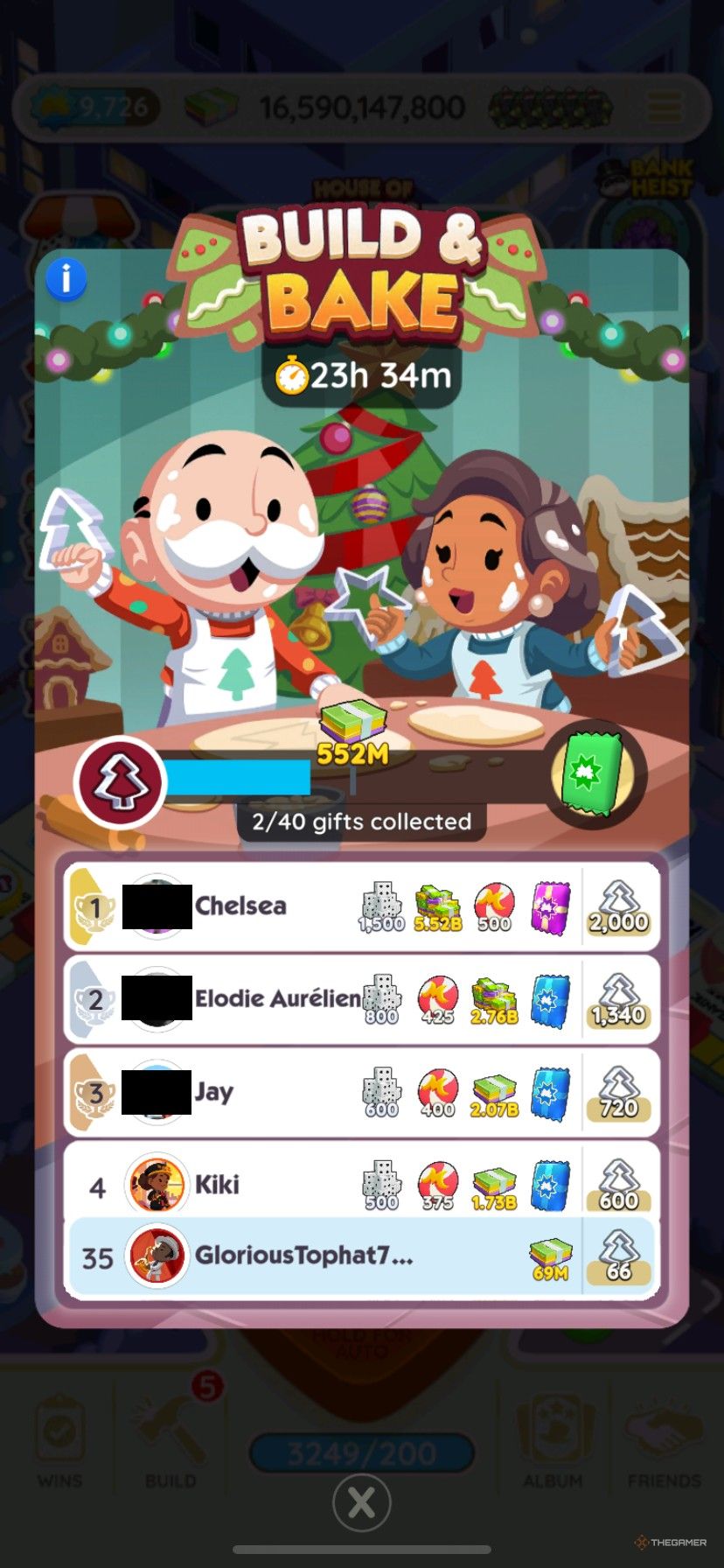 تابلوی امتیازات در Build and Bake in Monopoly Go.
