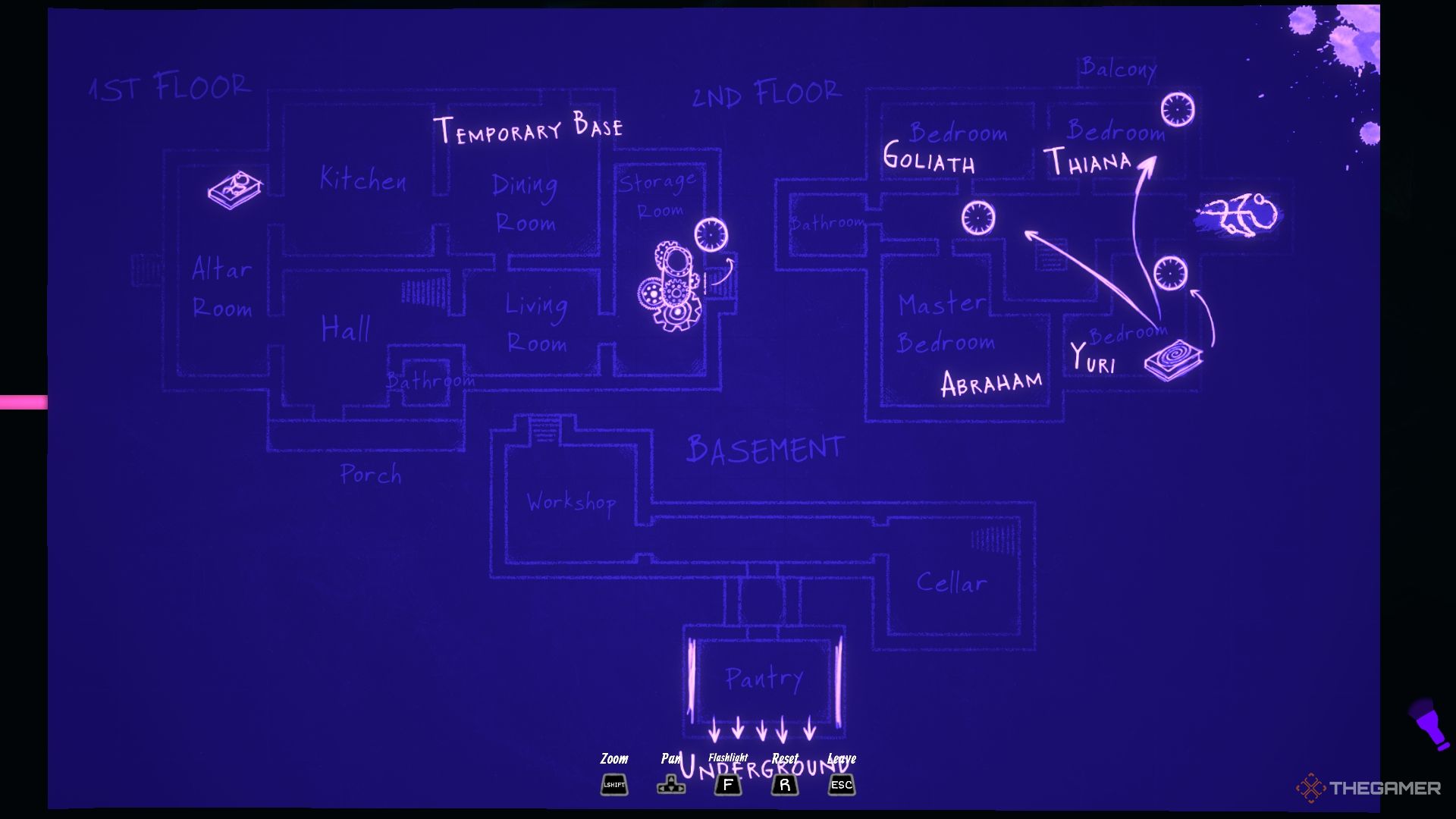 A map of the Strach Mansion viewed under UV light in Enigma of Fear.