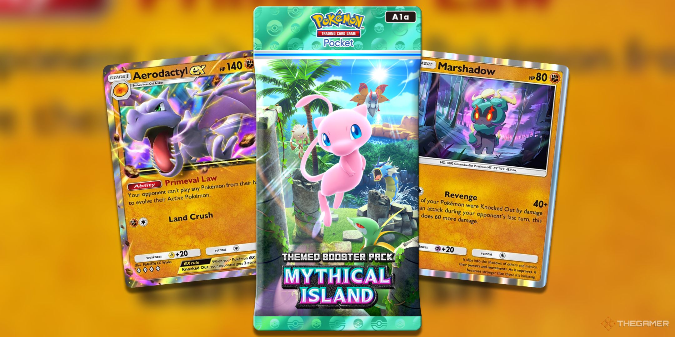 A pack of Mythical Island revealing powerful Fighting Pokemon from the set in Pokemon TCG Pocket.