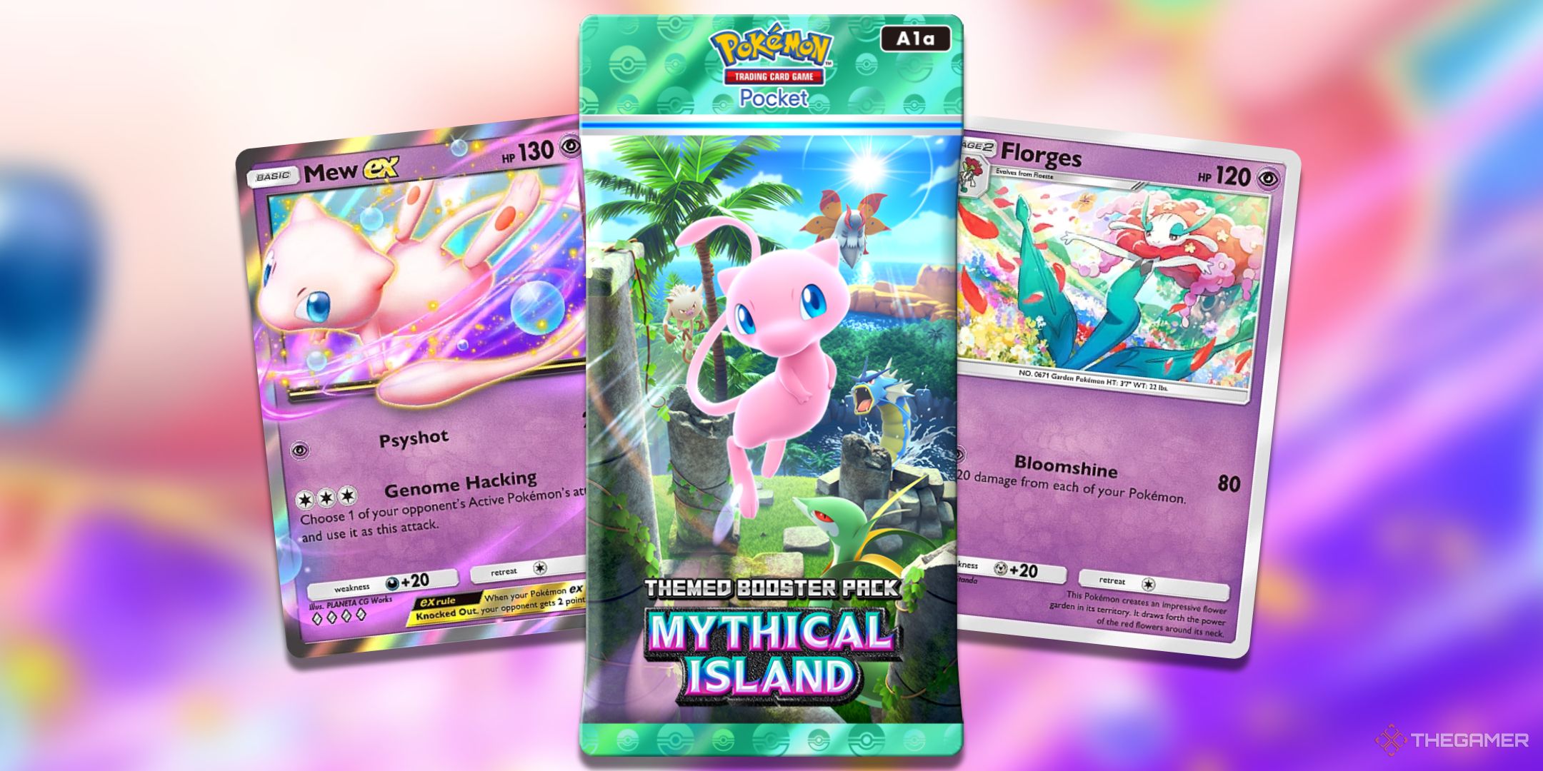 A pack of Mythical Island revealing powerful Psychic Pokemon from Pokemon TCG Pocket.