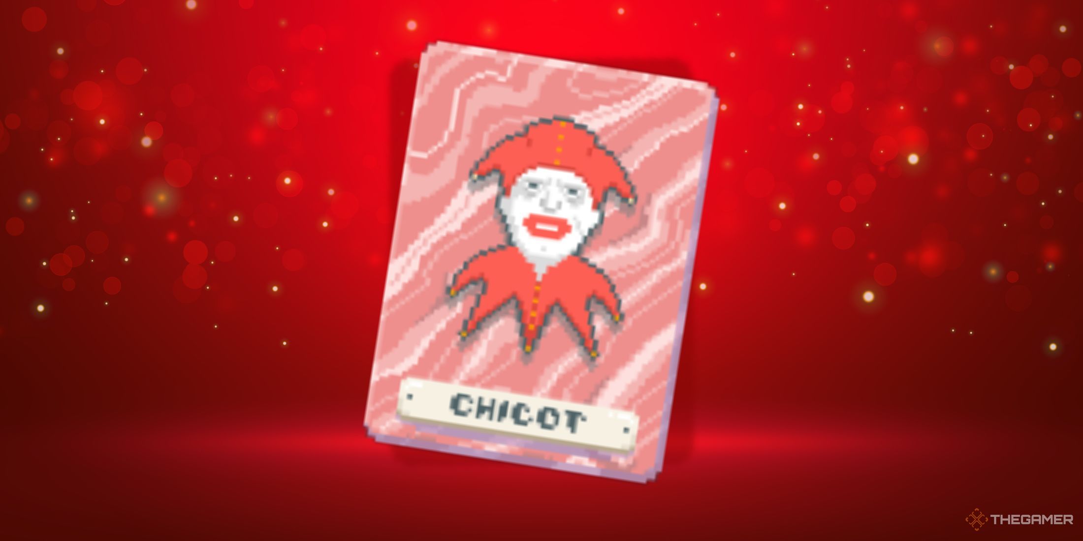 A photo of the Chicot joker in Balatro against a red backdrop.