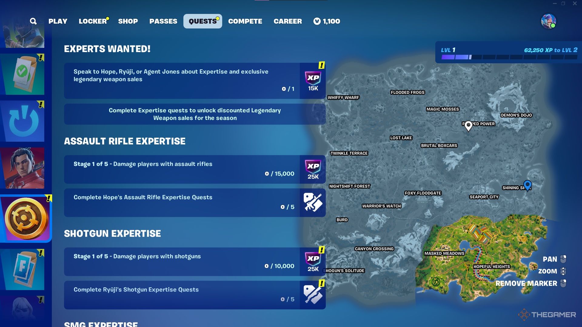 A photo of the Expertise Quest log in Fortnite.