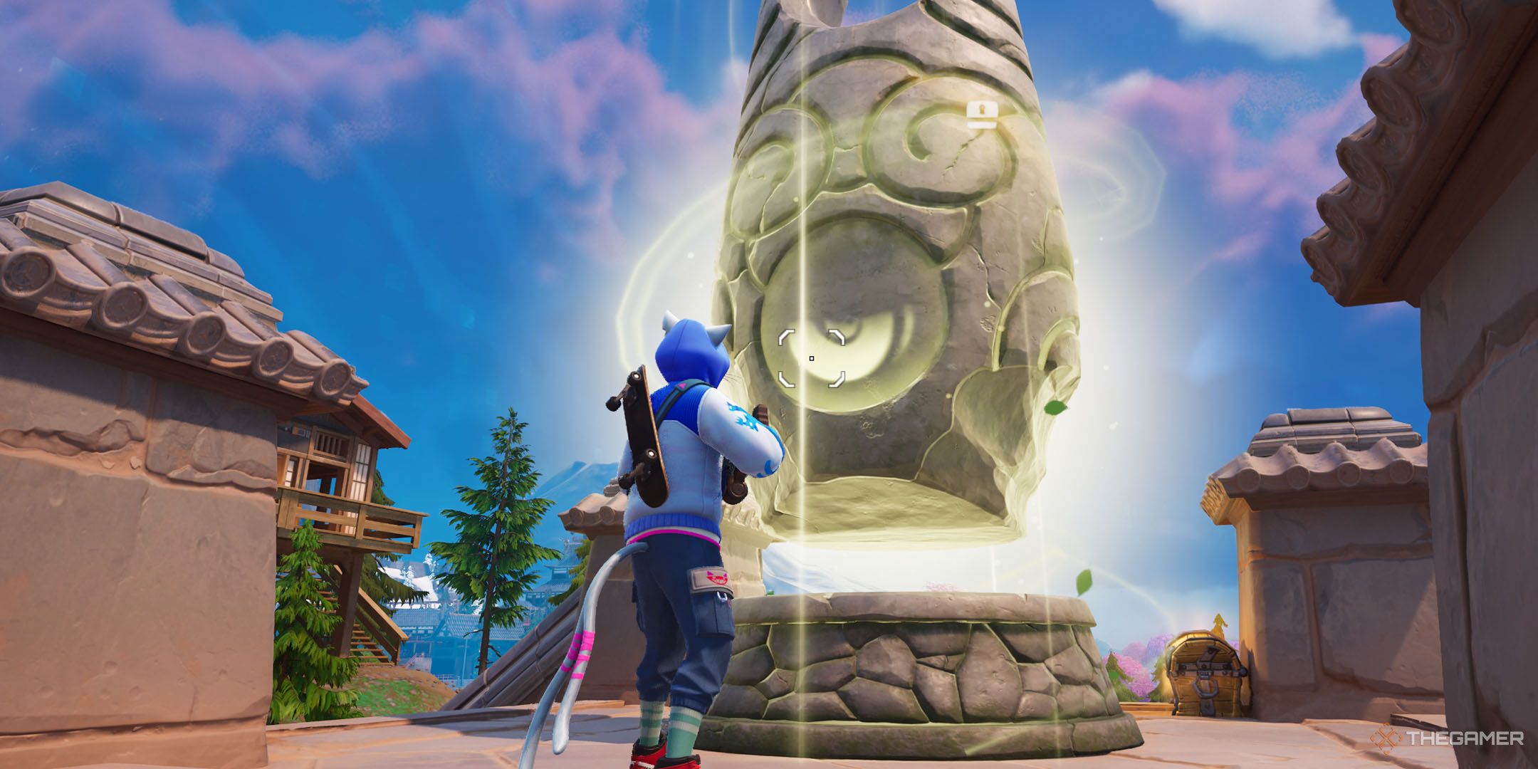 A player near a Sprite Shrine in Fortnite.