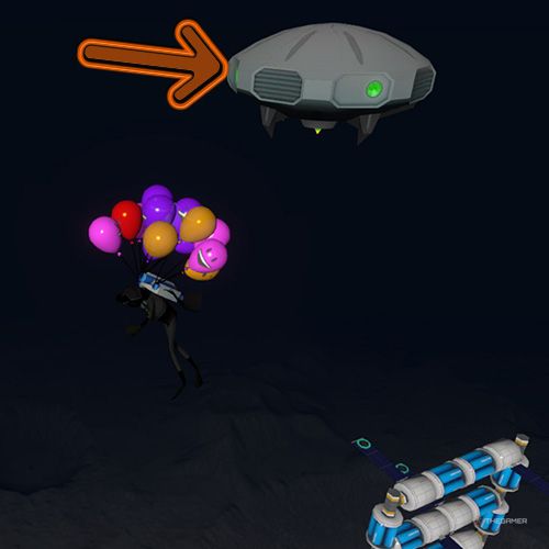 An orange arrow shows the location of the UFO in Amazing Frog