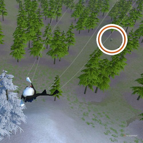 An orange circle shows the Forest Frog costume location in Amazing Frog