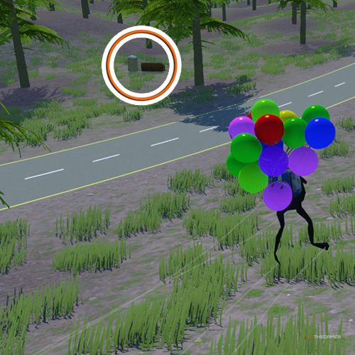 An orange circle shows the Simpson Frog costume location in Amazing Frog