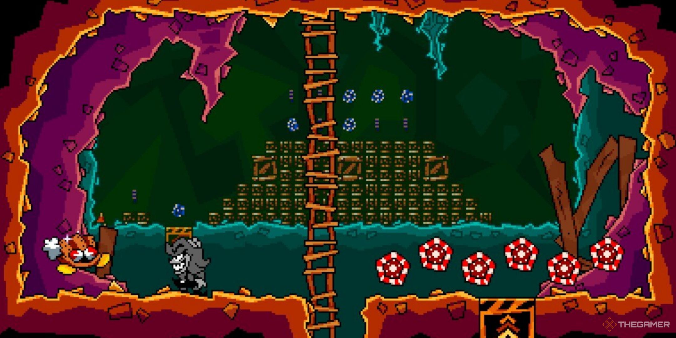 آنتونبلاست. آنی در کنار غذا در مرحله Bomb Candy Mines ایستاده است.