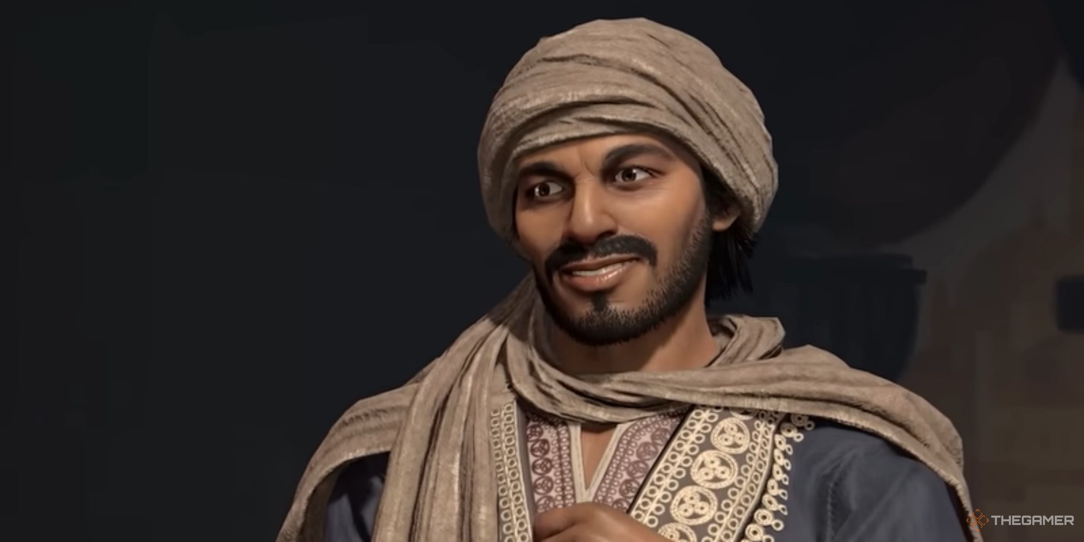 Ibn Battuta smiling in Civilization 7.