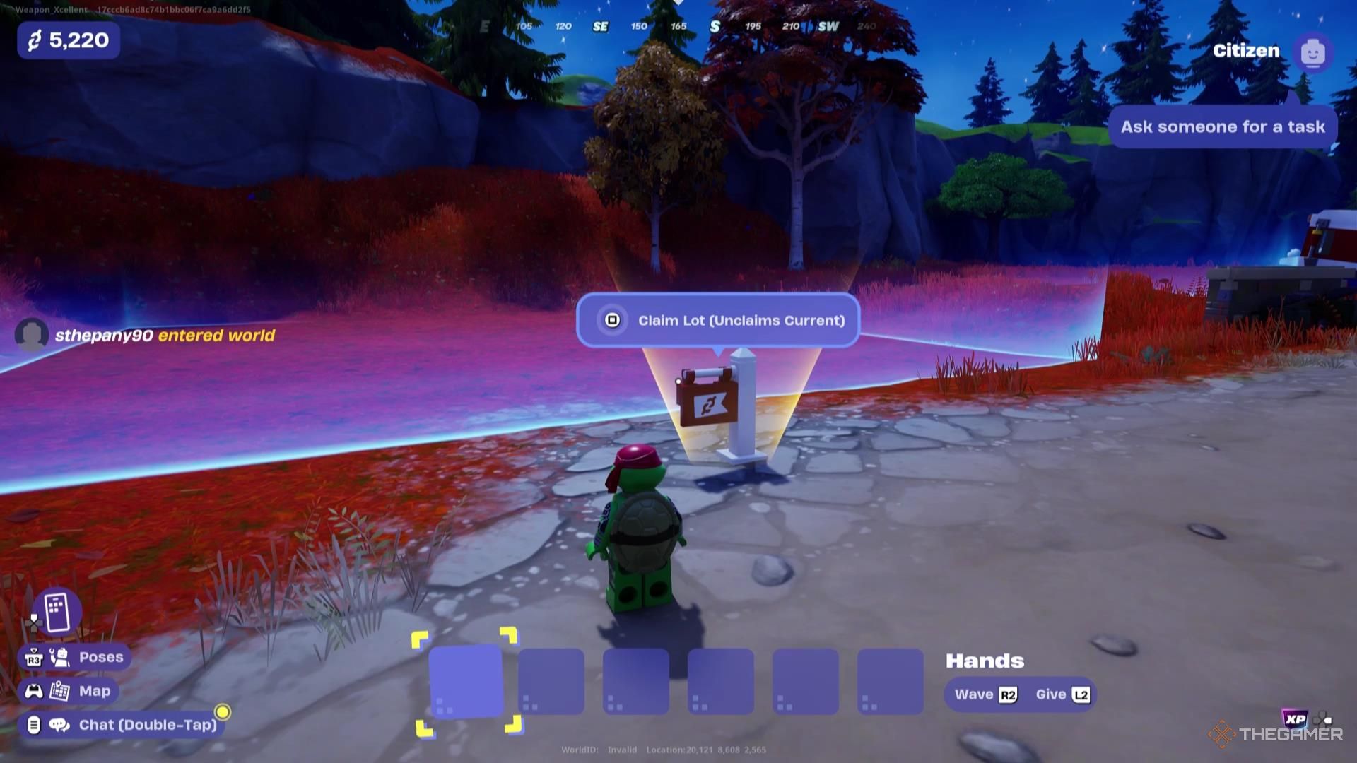 Raphael stands in front of an empty lot in Lego Fortnite Brick Life.