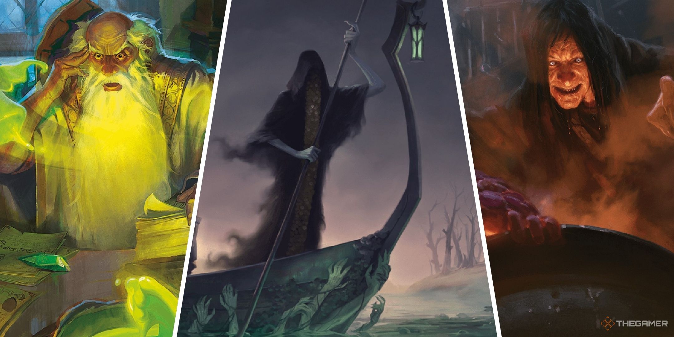 Dungeons &amp; Dragons image showing a wizard, a charon, and Baba Yaga.