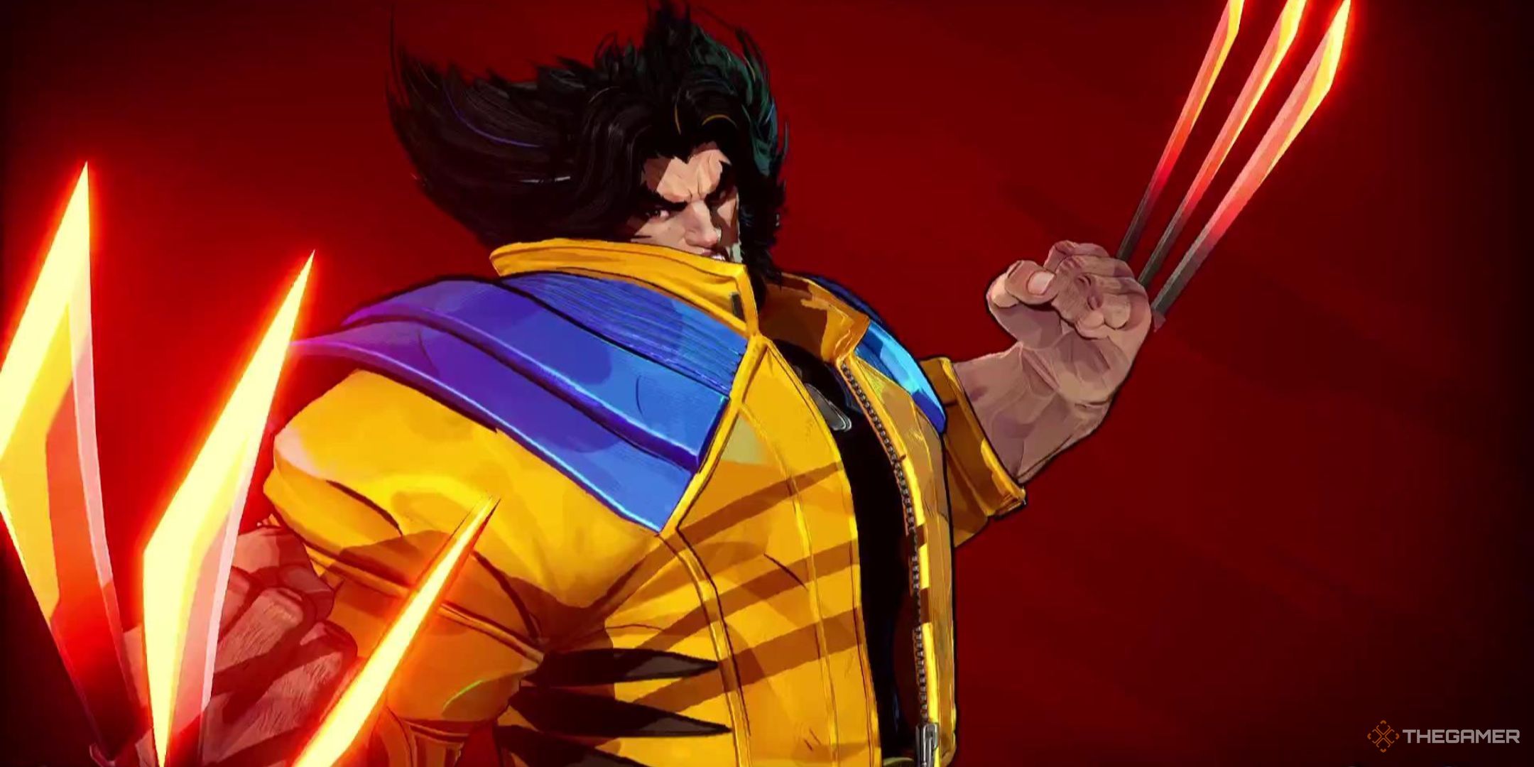 Wolverine snarls at us, claws unsheathed and glowing orange with rage, in Marvel Rivals.