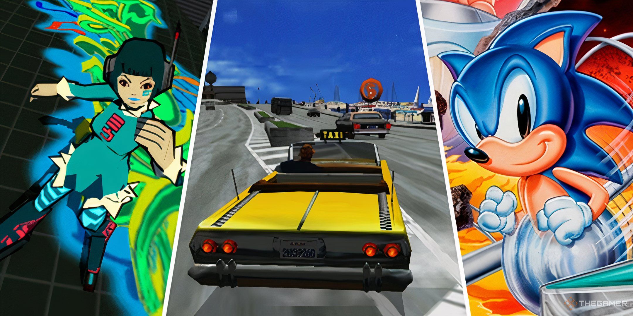 jet set radio, crazy taxi, and sonic spinball.