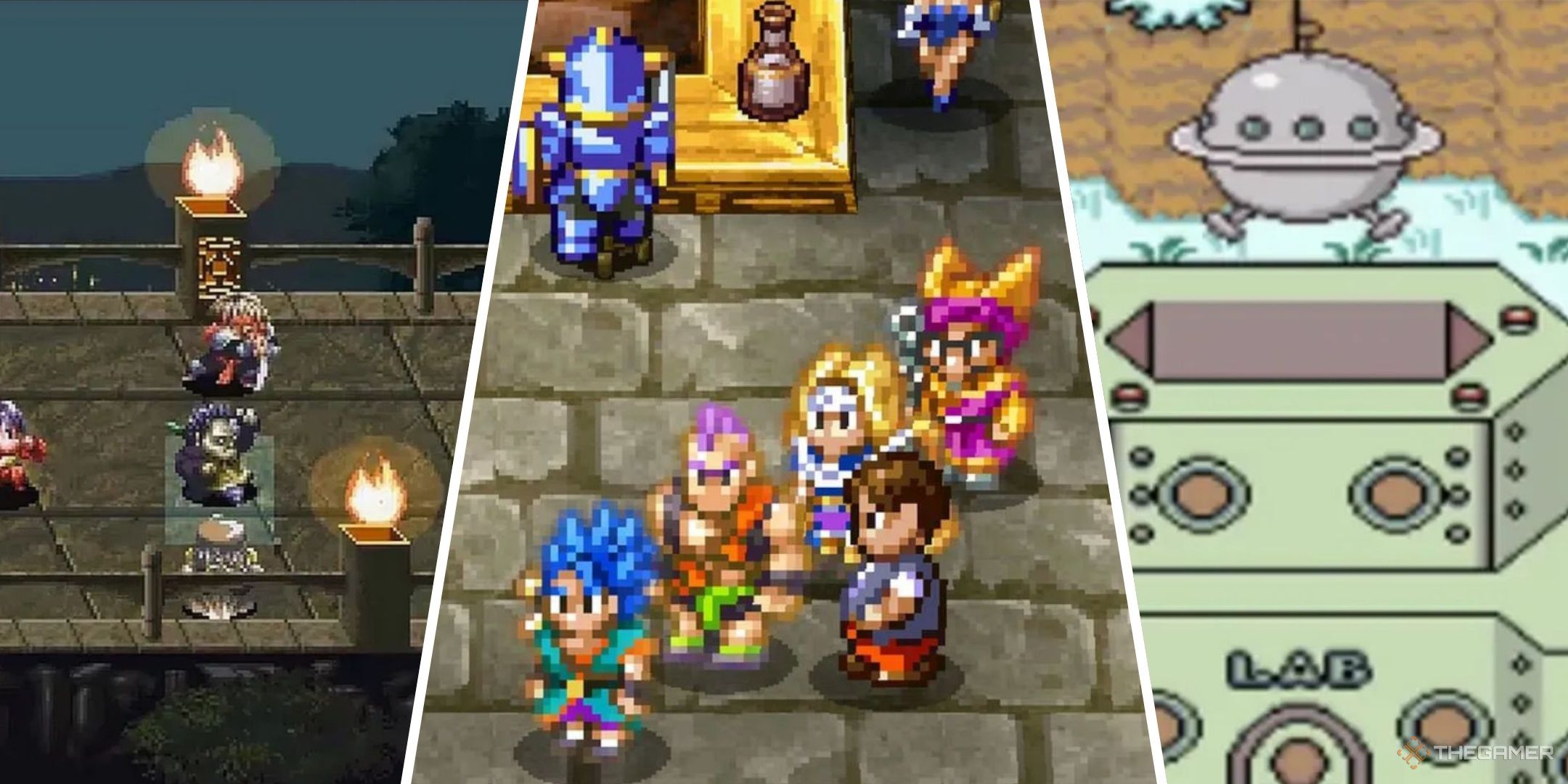 A split image of Arc the Lad on the left, Dragon Quest 6 in the middle, and Earthbound on the right.