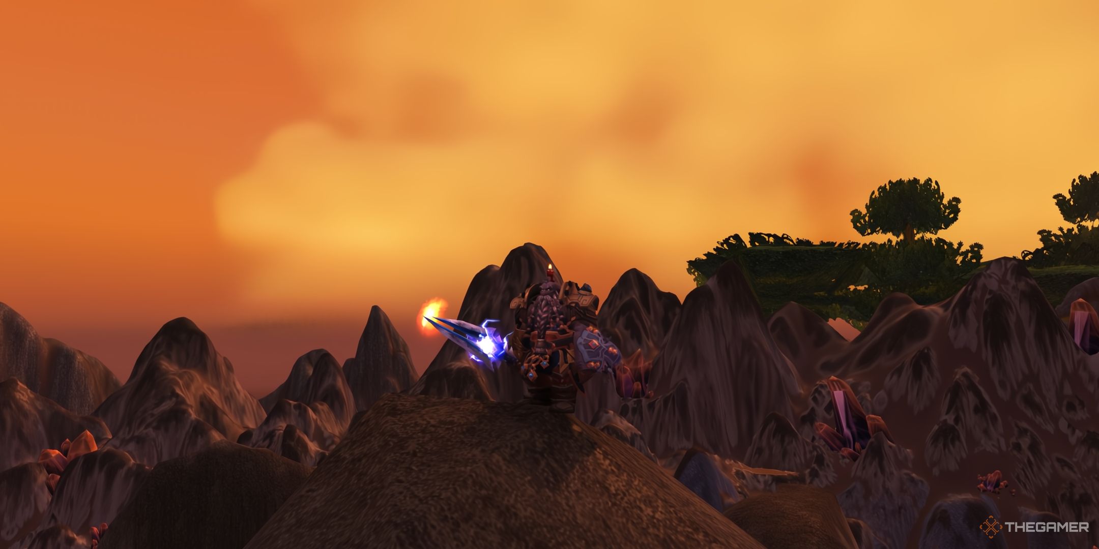 A player holding Thunderfury, Blessed Blade of the Windseeker in World of Warcraft. 