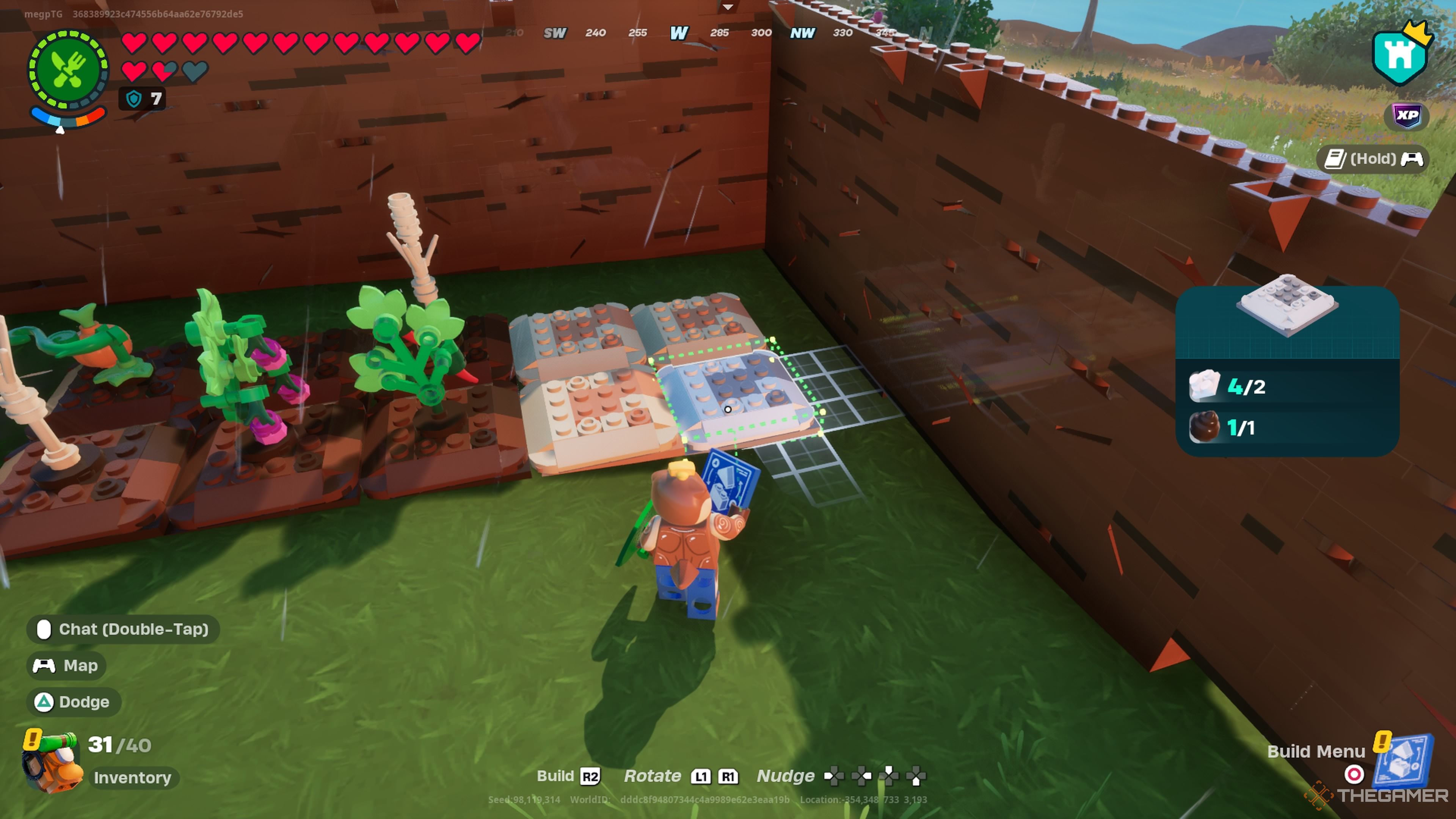 Creating a Garden Plot in Lego Fortnite Odyssey.