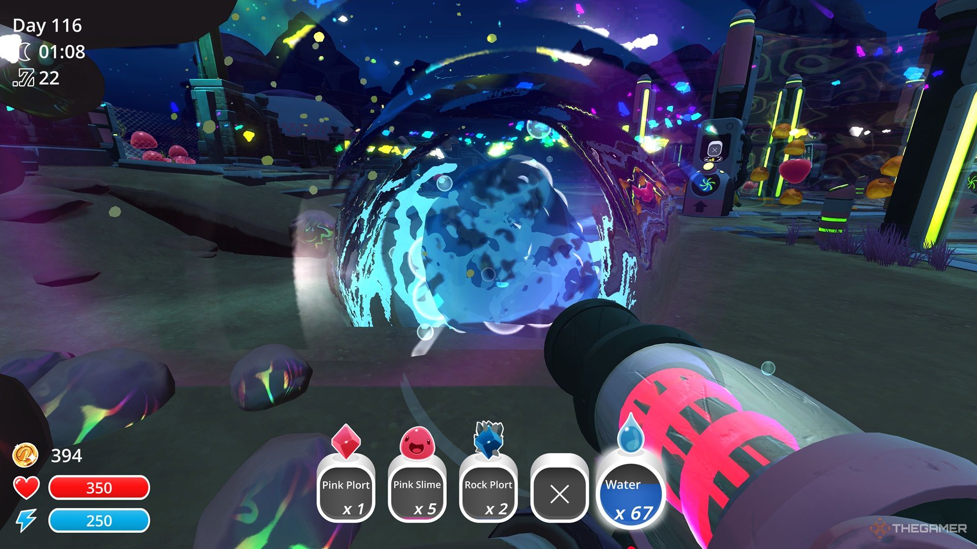 از بین بردن لجن تار در Slime Rancher.