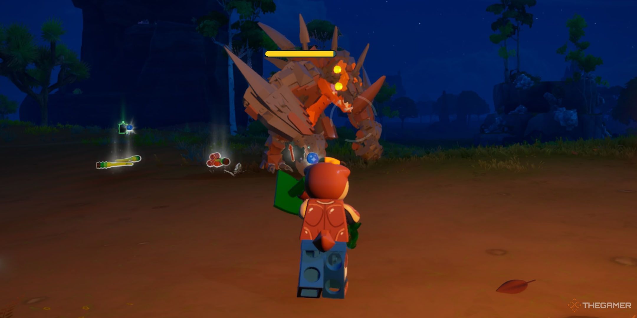 Doughberman taking on a Brute in Lego Fortnite Odyssey.