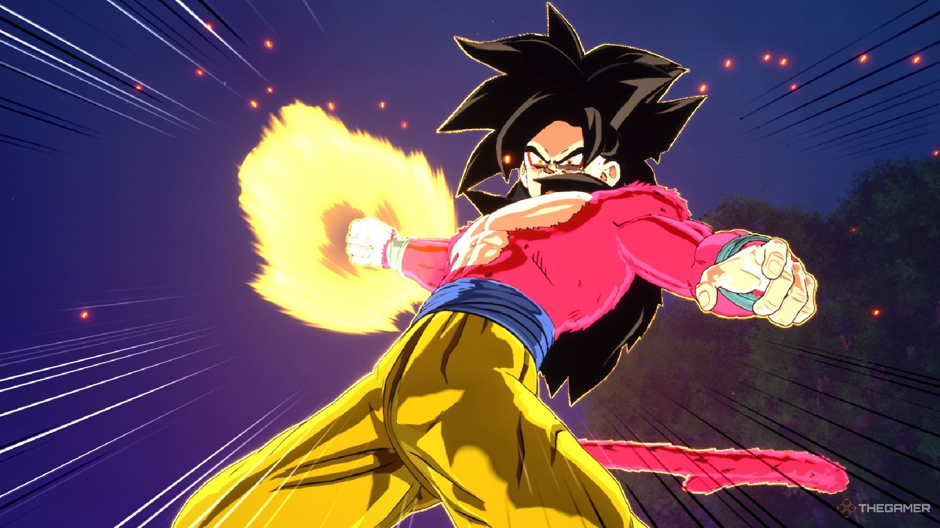 تصویر Dragon Ball Sparking Zero که گوکو را به عنوان یک سوپر سایان 4 نشان می دهد.