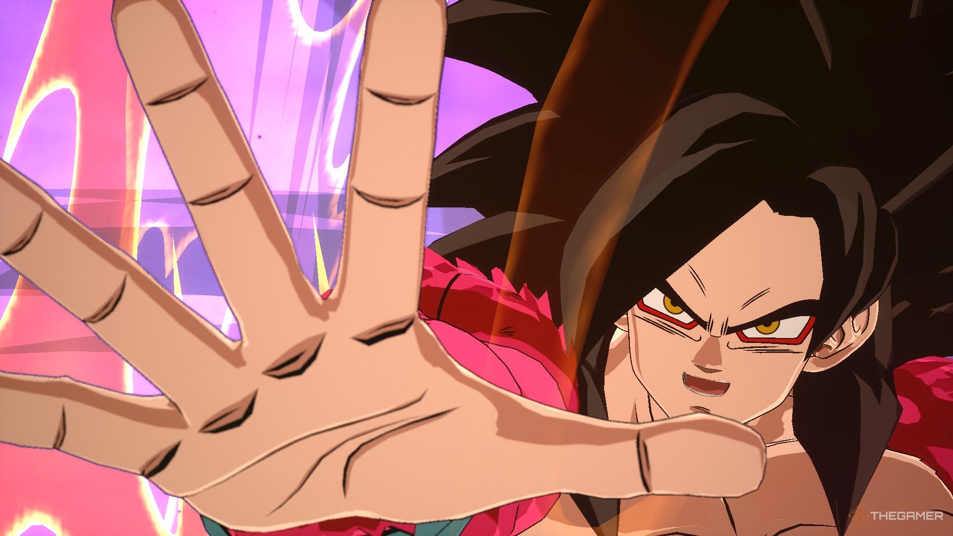 تصویر Dragon Ball Sparking Zero که گوکو را از GT در نقش Super Saiyan 4 نشان می دهد.