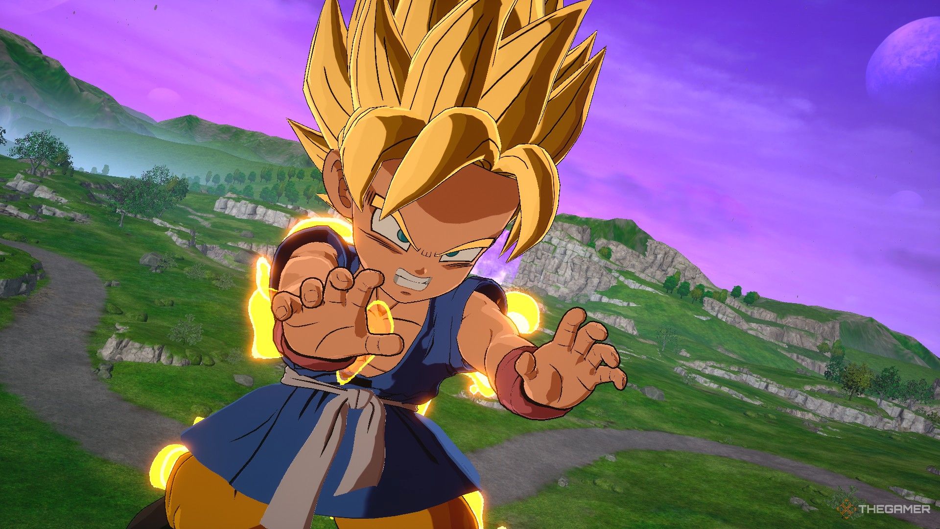 تصویر Dragon Ball Sparking Zero که گوکو را از GT به عنوان یک Super Saiyan در حال حمله نشان می دهد.