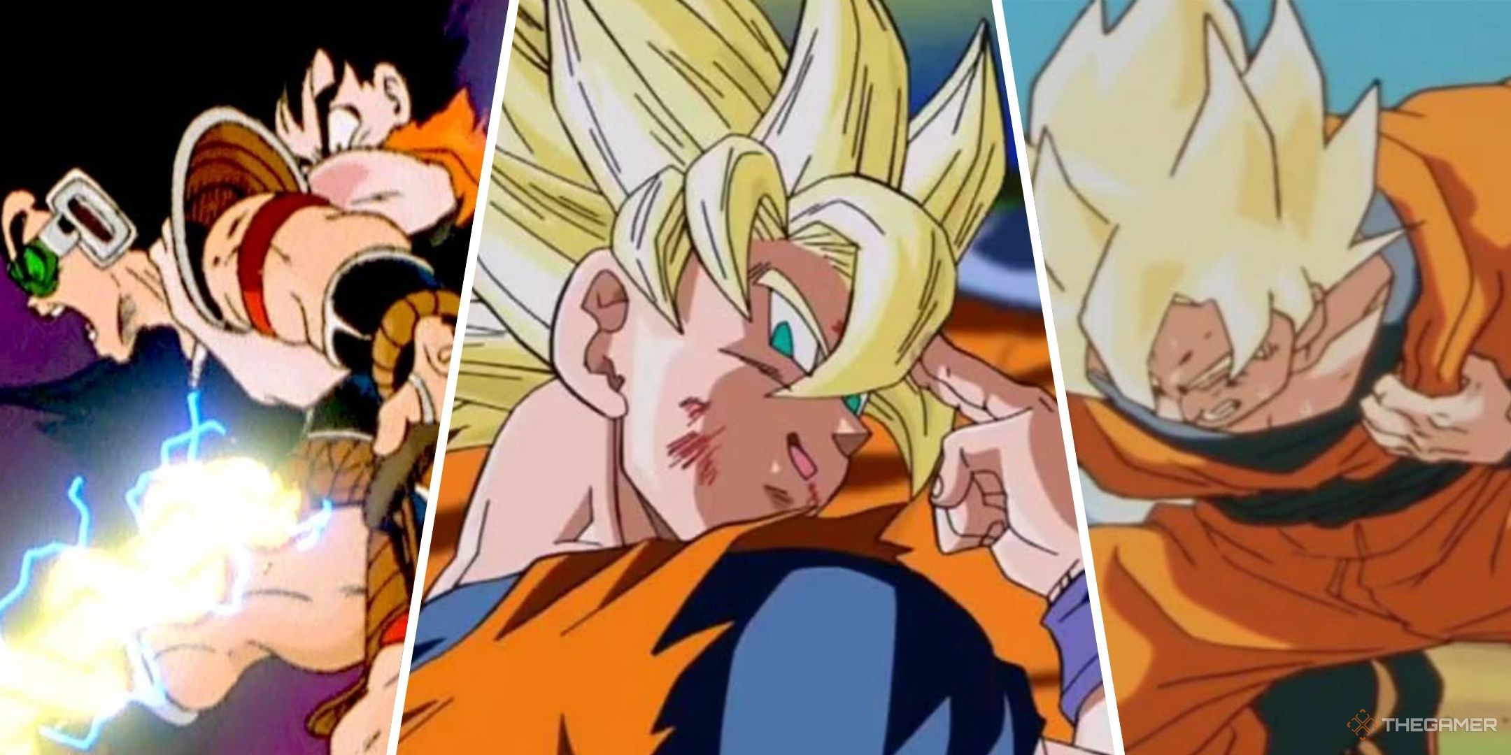 Featured split image containing three screenshots of Goku from Dragon Ball Z.