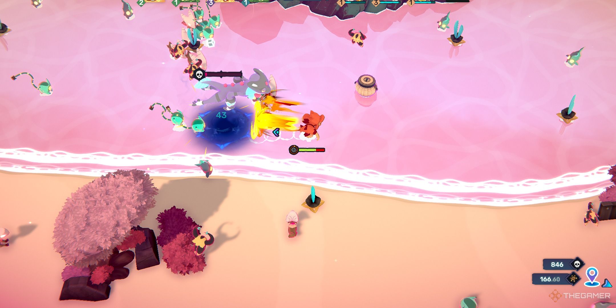 Fighting a swarm of enemies in Temtem: Swarm