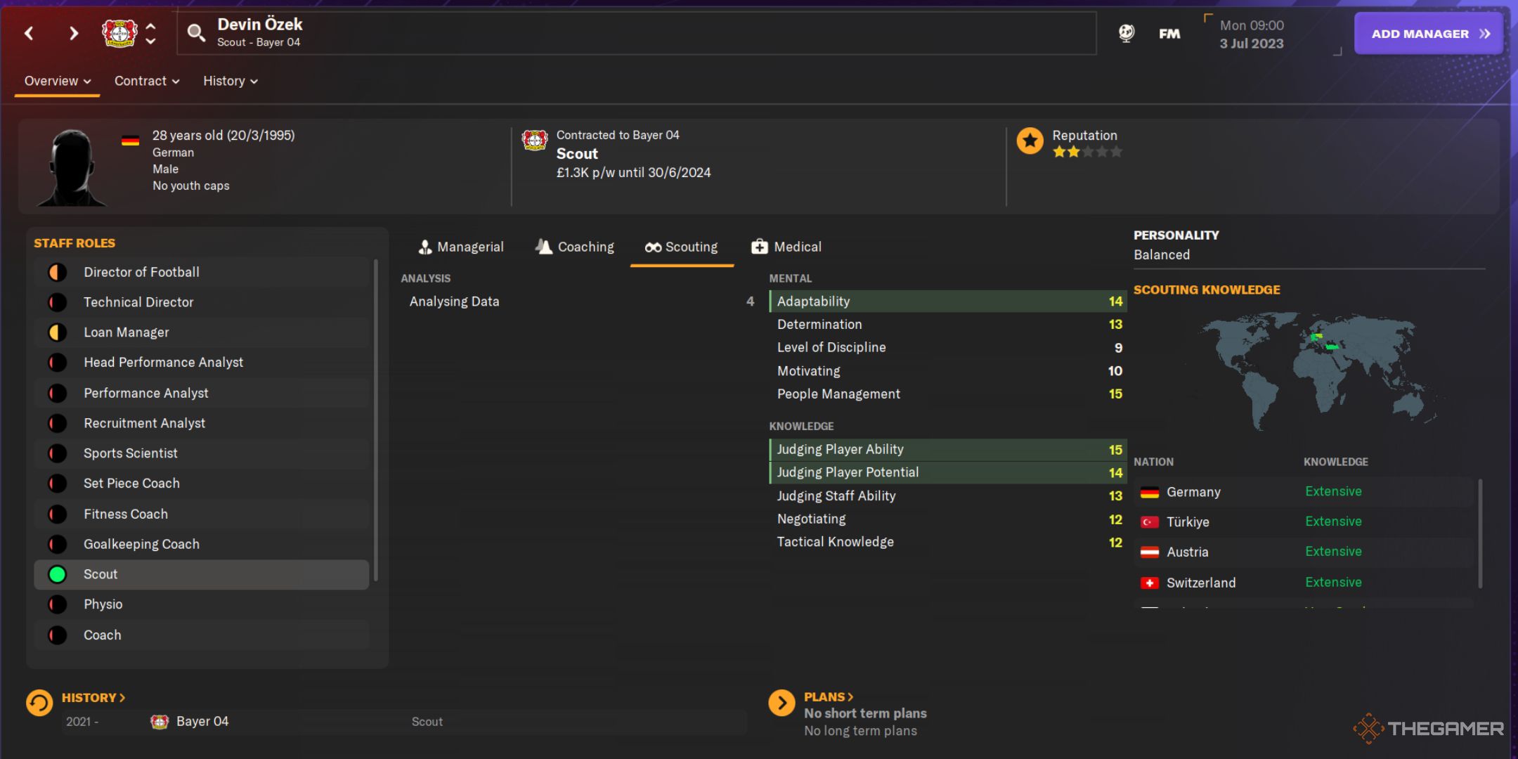 اسکرین شات از نمایه پیشاهنگی دوین اوزک Football Manager 2024.