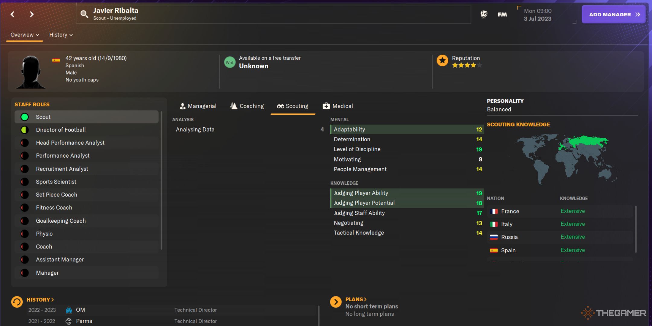 اسکرین شات Football Manager 2024 از صفحه پروفایل خاویر ریبالتا.