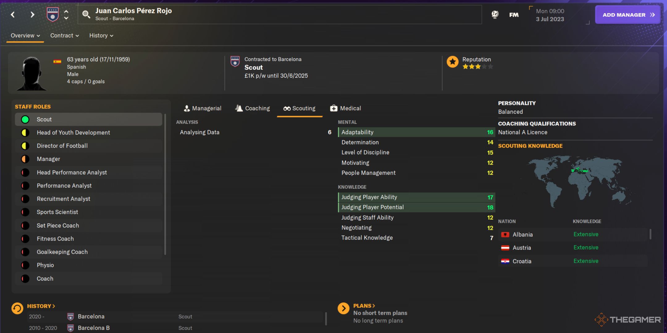 اسکرین شات Football Manager 2024 از صفحه پروفایل خوان کارلوس پرز روخو.
