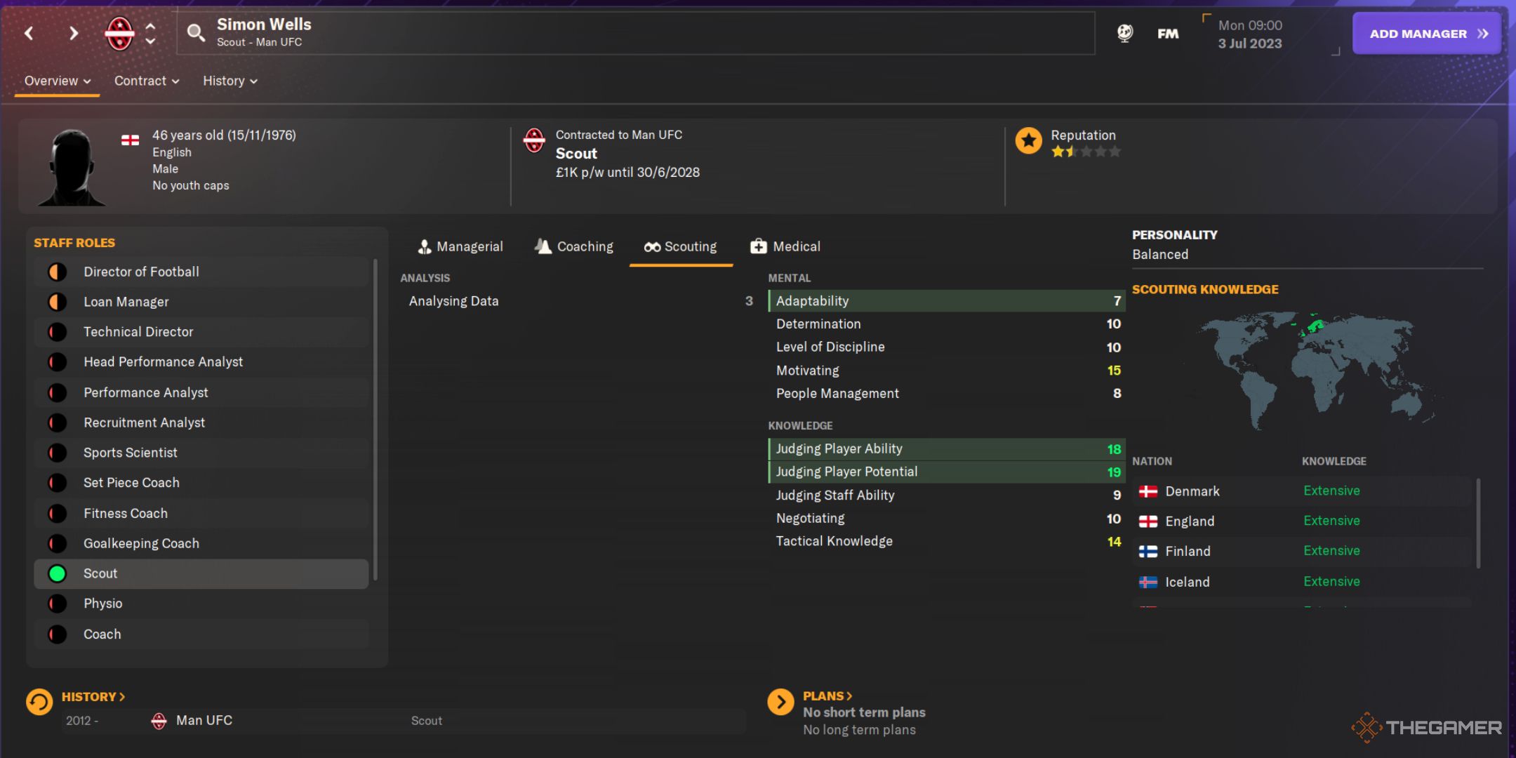 اسکرین شات Football Manager 2024 از صفحه پروفایل سایمون ولز.