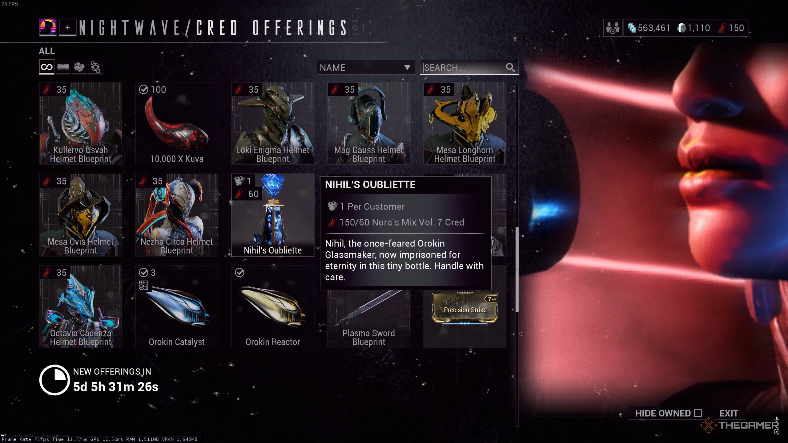 The Nihil&rsquo;s Oubliette in the Cred Offerings from the Nightwave battlepass of Warframe.
